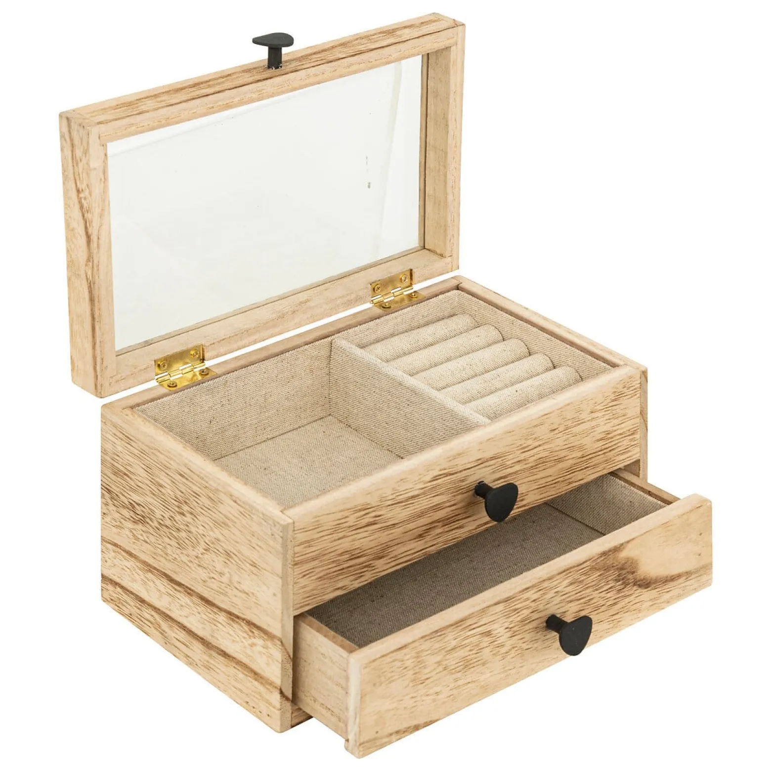 Szkatułka na biżuterię Inu drewniana beżowa 20x13x11 cm ozdobna