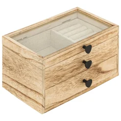 Szkatułka na biżuterię Inu drewniana beżowa 20x13x11 cm ozdobna