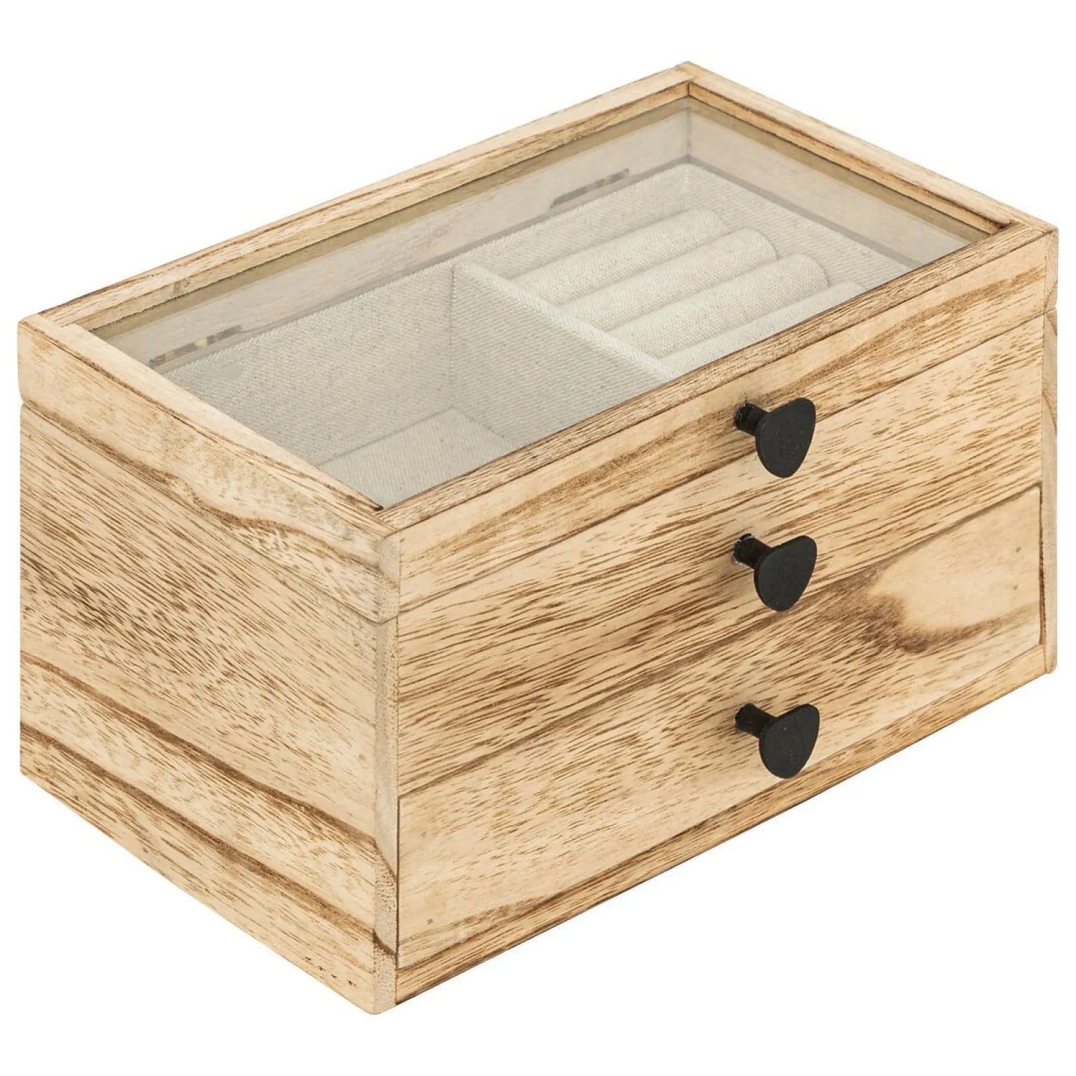 Szkatułka na biżuterię Inu drewniana beżowa 20x13x11 cm ozdobna