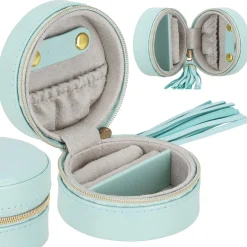 Szkatułka na biżuterię okrągła 8x5 cm miętowy organizer