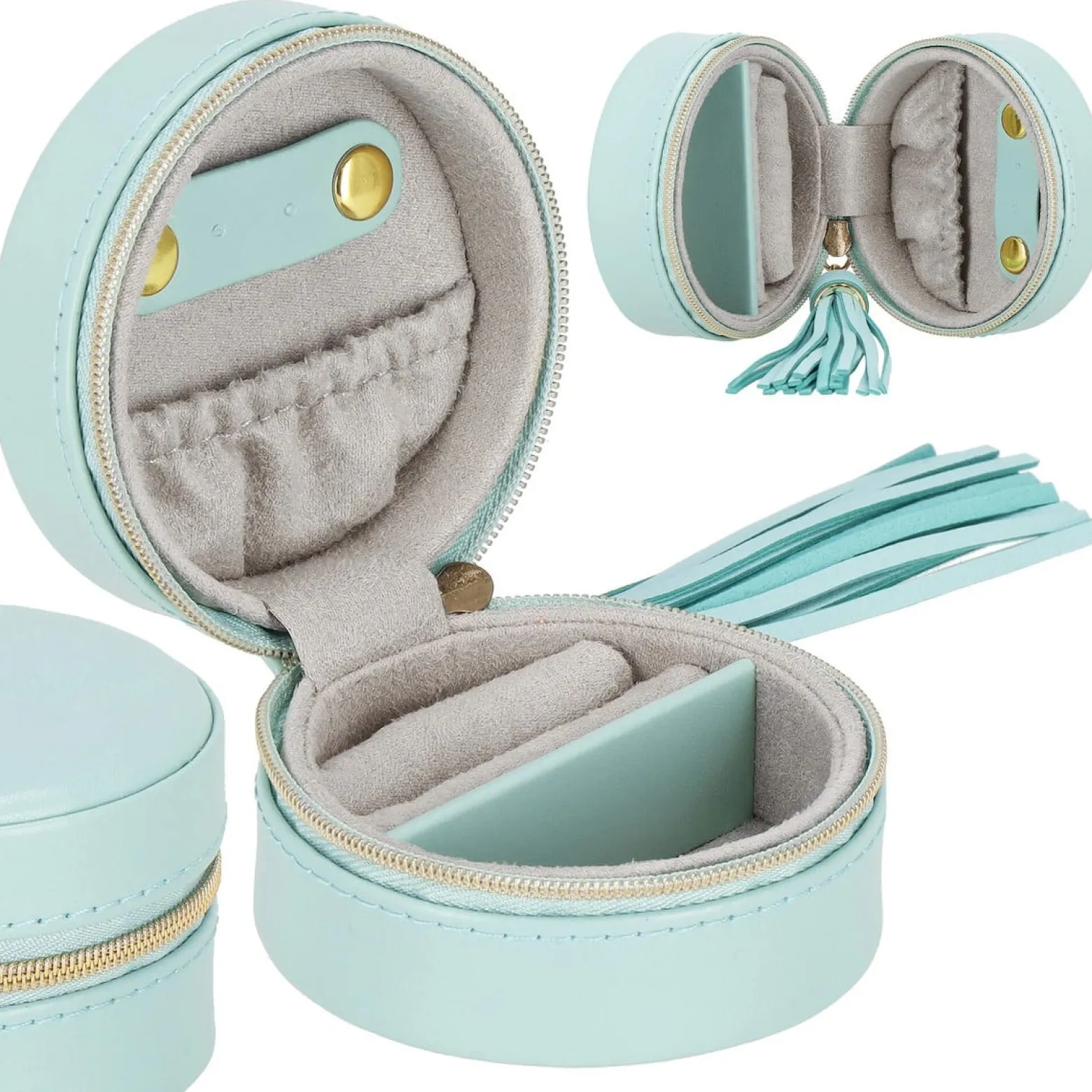 Szkatułka na biżuterię okrągła 8x5 cm miętowy organizer