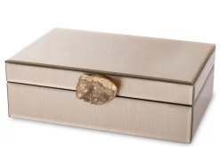 Szkatułka z MDFu z agatem 8x24x18,5 cm szampańska