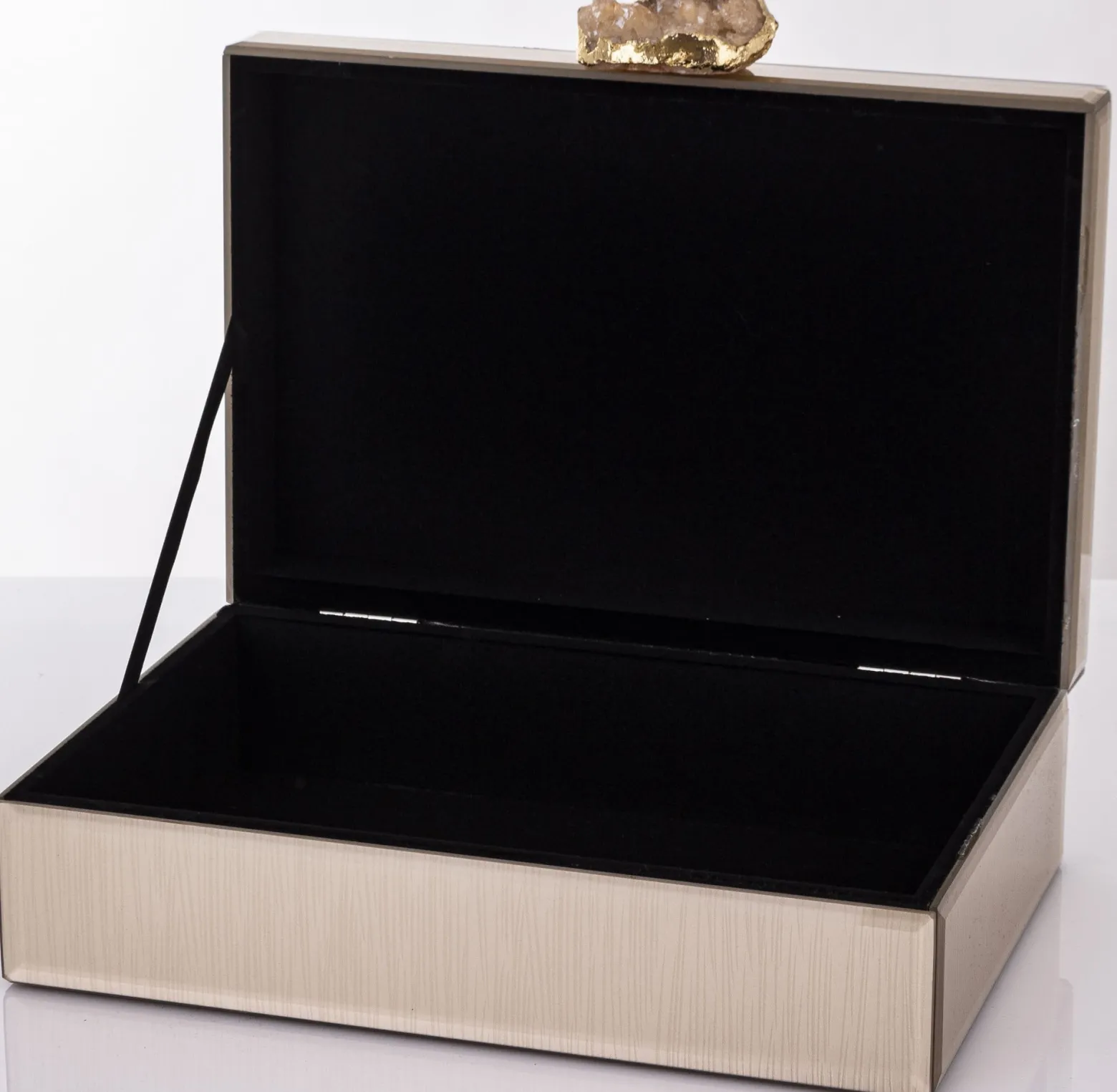 Szkatułka z MDFu z agatem 8x24x18,5 cm szampańska