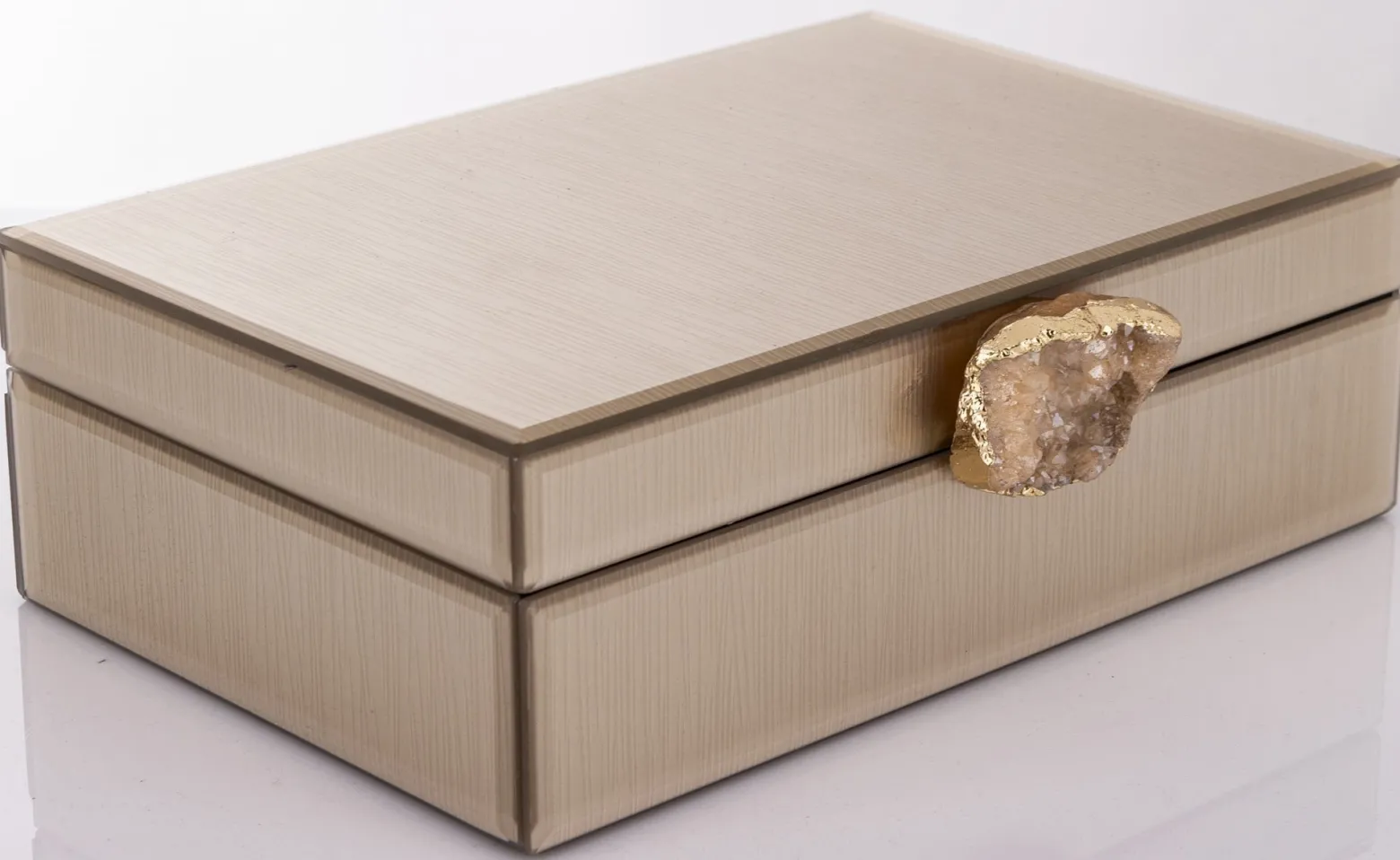 Szkatułka z MDFu z agatem 8x24x18,5 cm szampańska