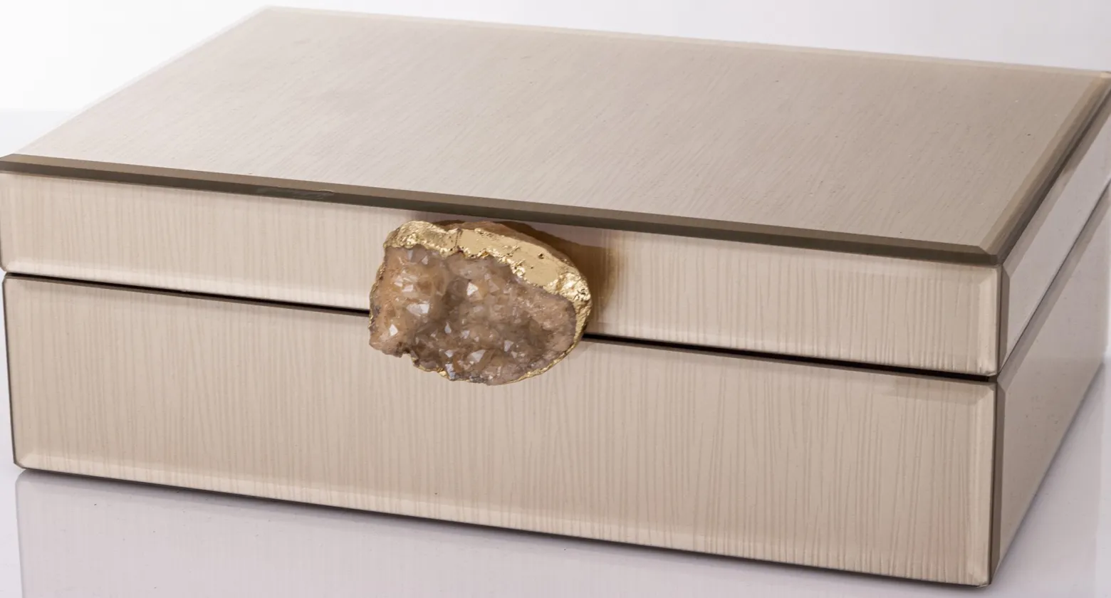 Szkatułka z MDFu z agatem 8x24x18,5 cm szampańska