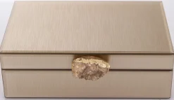Szkatułka z MDFu z agatem 8x24x18,5 cm szampańska