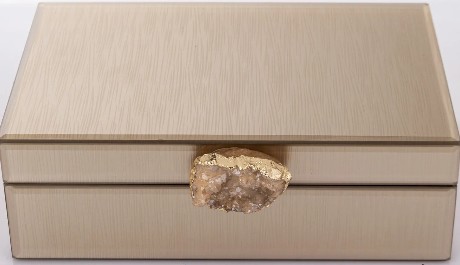 Szkatułka z MDFu z agatem 8x24x18,5 cm szampańska