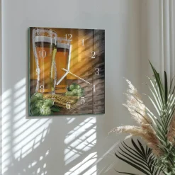 Szklany zegar 30x30 Szklanki piwa cichy mechanizm salon