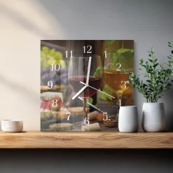 Szklany zegar 30x30 Szklanki Wina dekoracyjny do salonu