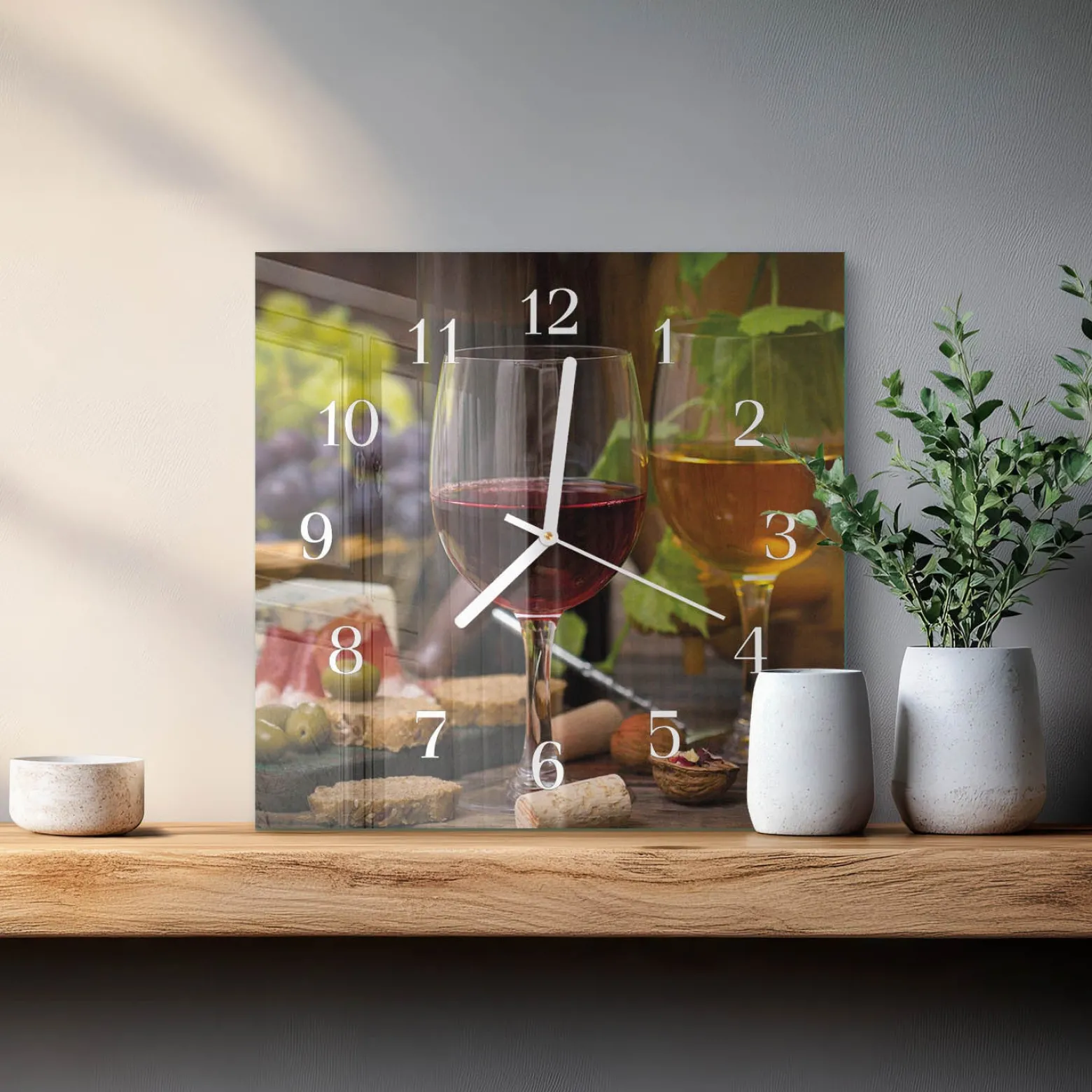 Szklany zegar 30x30 Szklanki Wina dekoracyjny do salonu