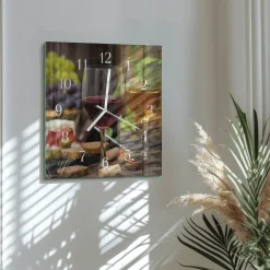 Szklany zegar 30x30 Szklanki Wina dekoracyjny do salonu