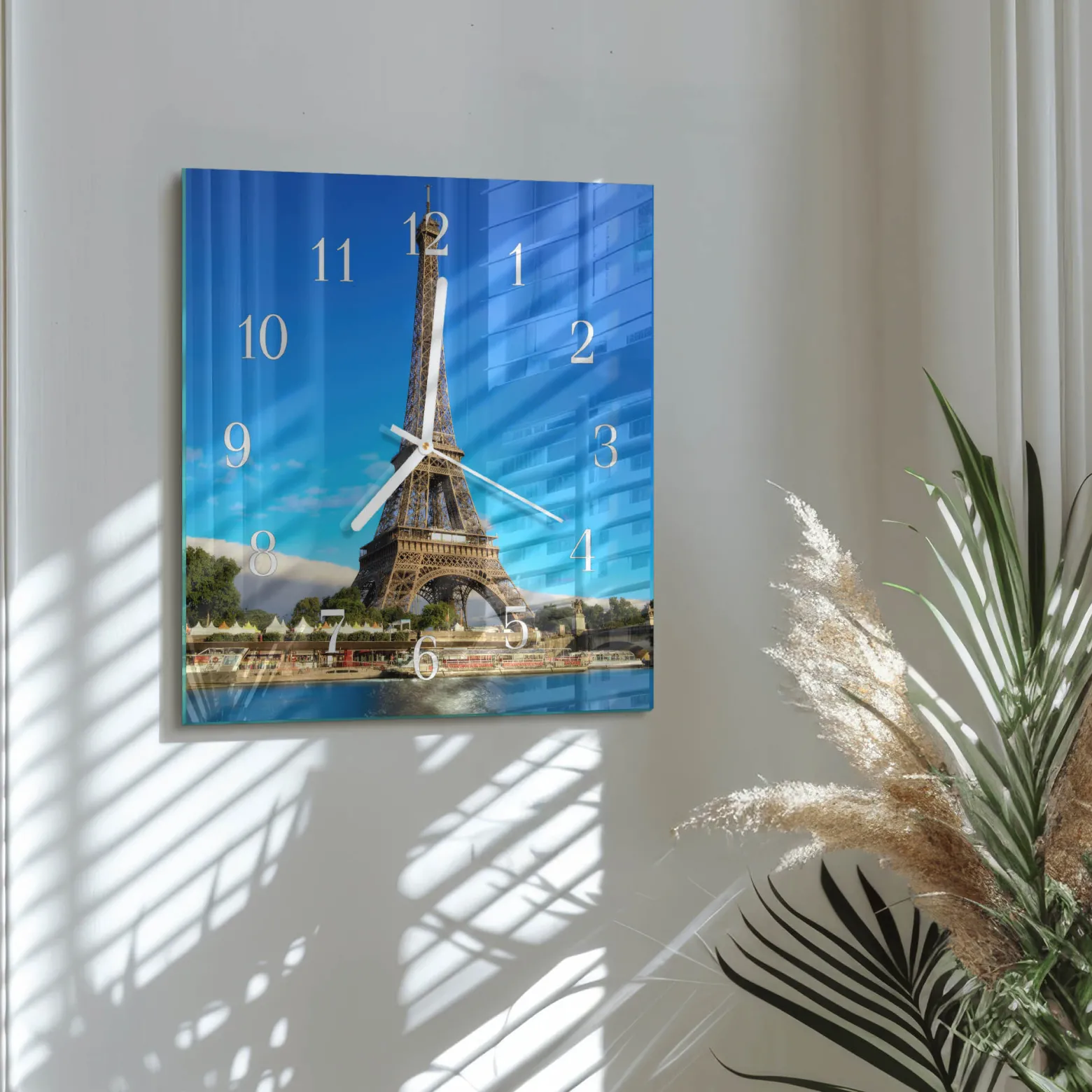 Szklany zegar 30x30 Wieża Eiffla Paryż ozdobny ścienny