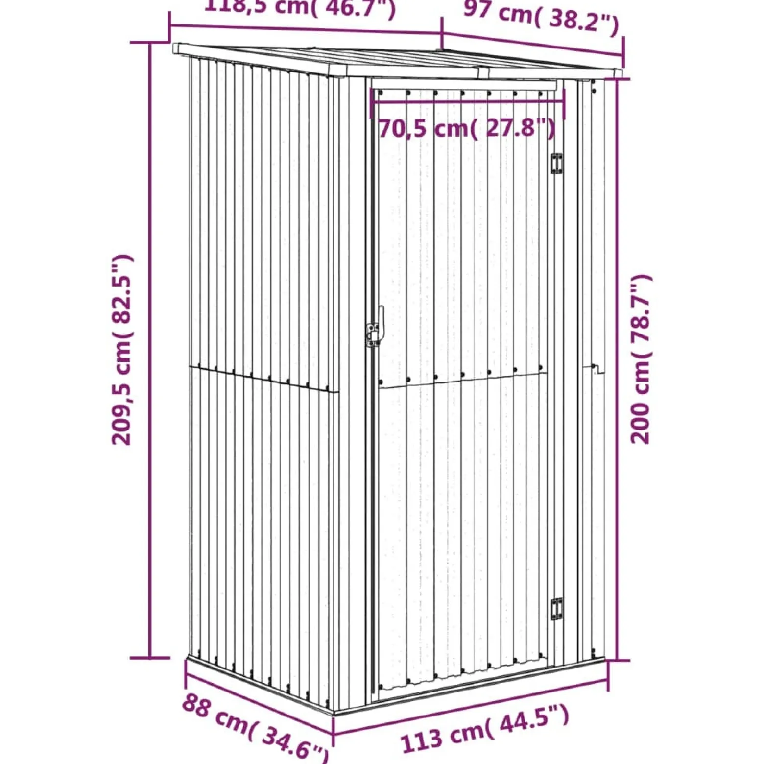 Szopa ogrodowa, zielona, 118,5x97x209,5 cm, stal galwanizowana
