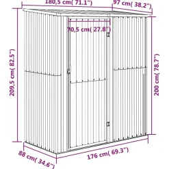 Szopa ogrodowa, szara, 180,5x97x209,5 cm, stal