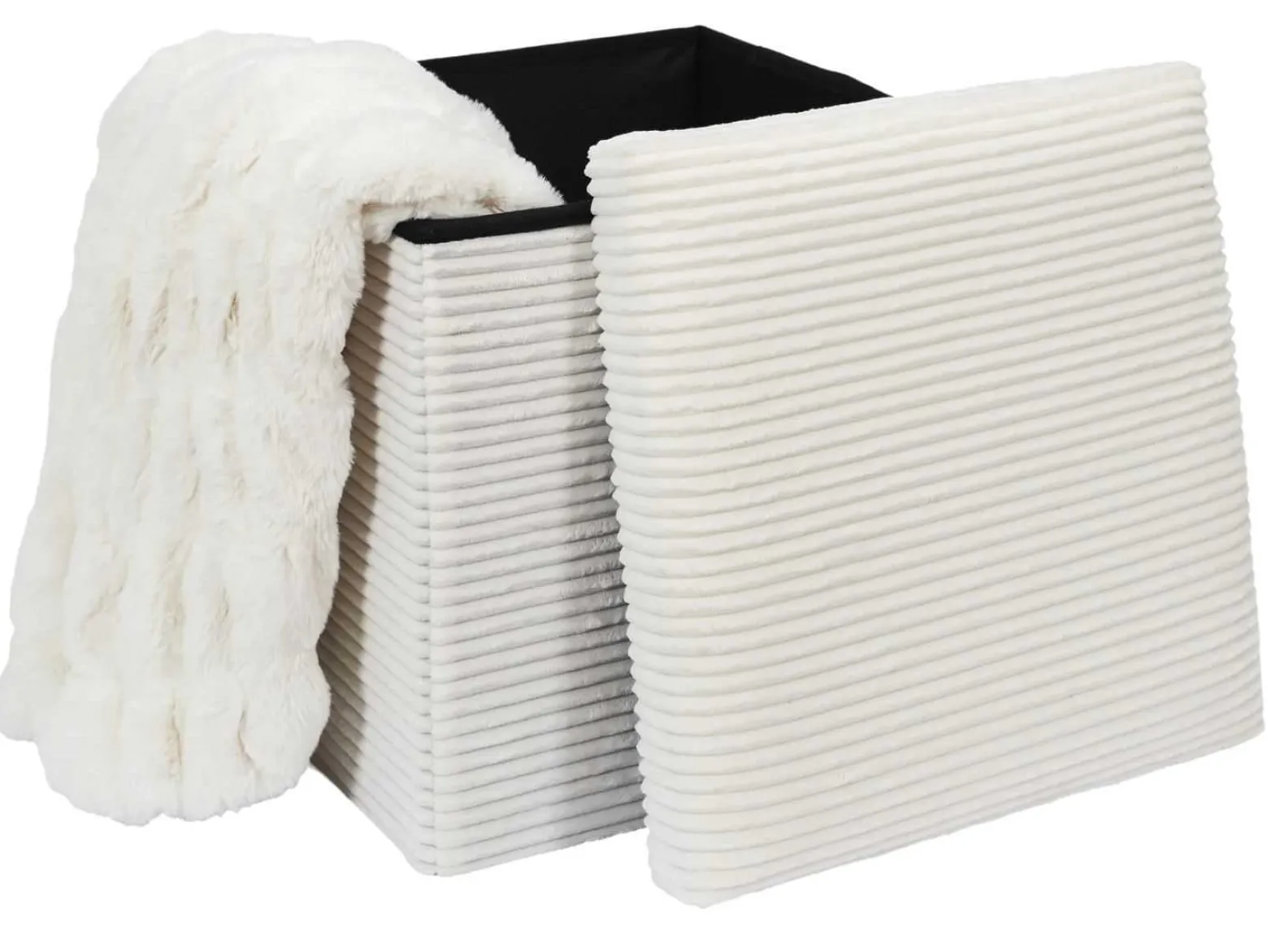 Sztruksowa pufa Boxy kremowa ze schowkiem 38x38x38 cm nowoczesna
