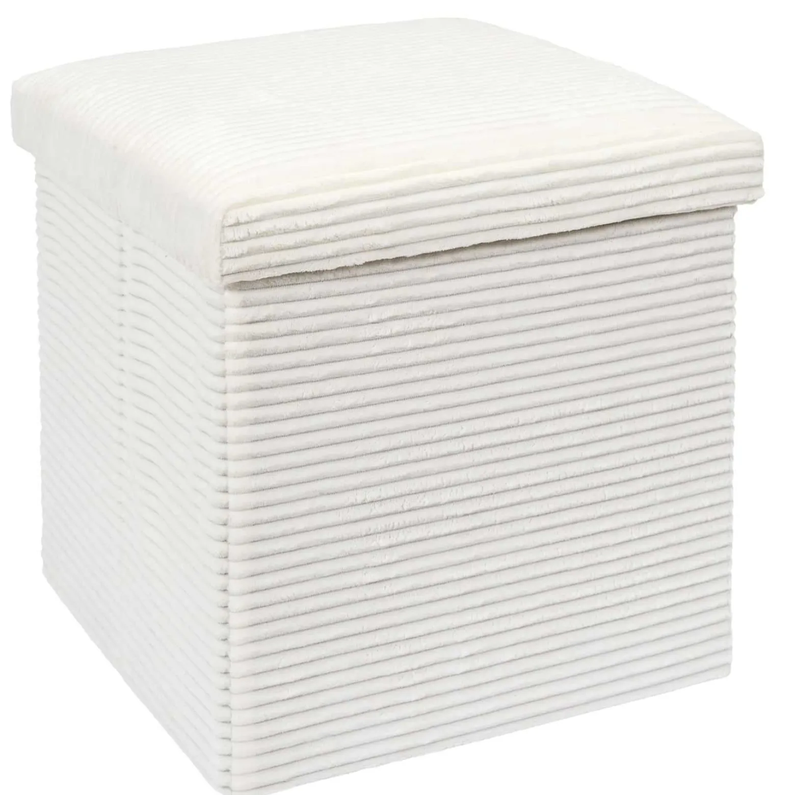 Sztruksowa pufa Boxy kremowa ze schowkiem 38x38x38 cm nowoczesna