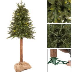Sztuczna choinka na pniu 150 cm świerk naturalny ze stojakiem nowoczesny