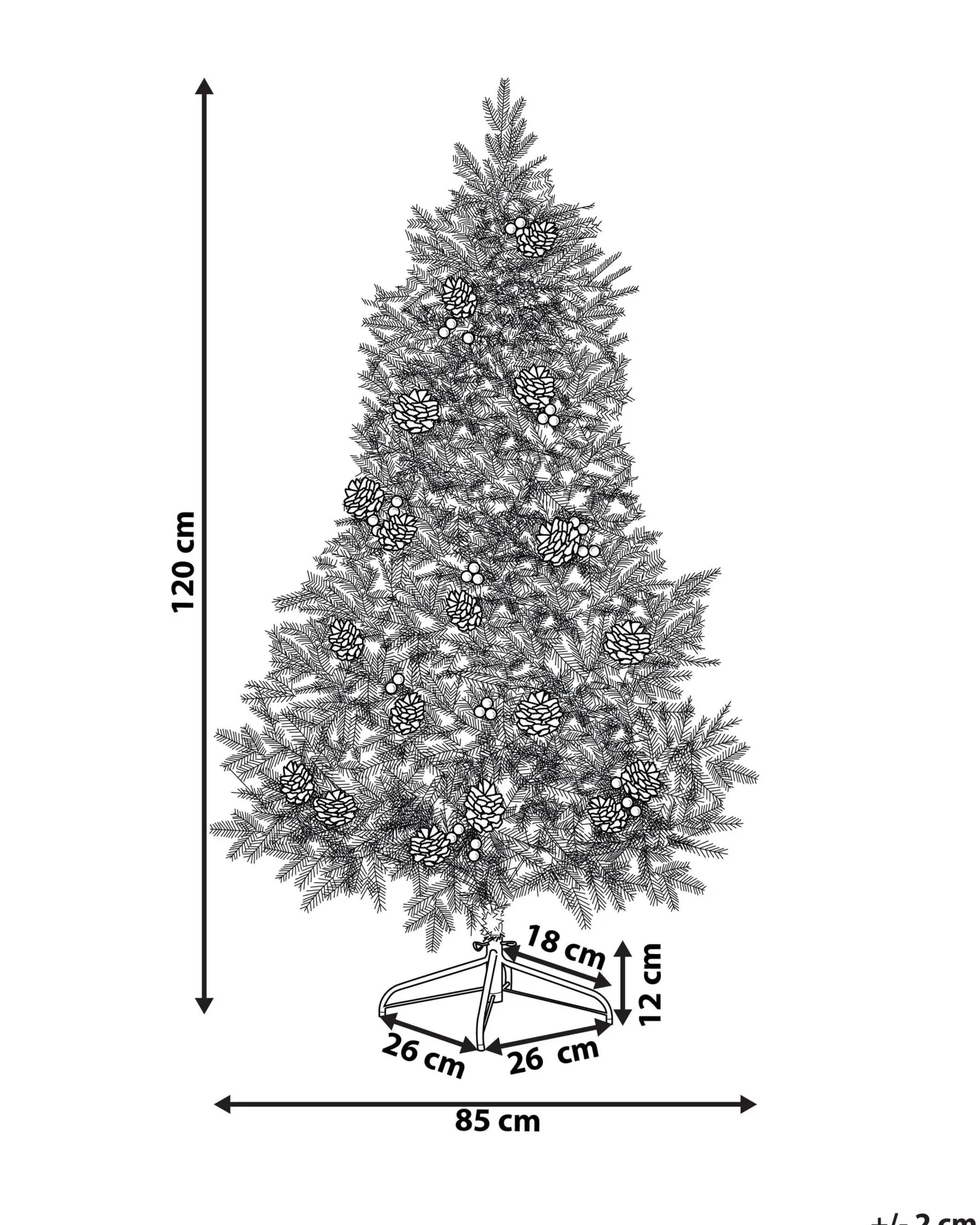 Sztuczna choinka 120 cm śnieg szyszki