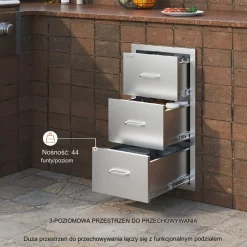 Szuflady do kuchni zewnętrznej 41x72x52 stal nierdzewna do BBQ i patio