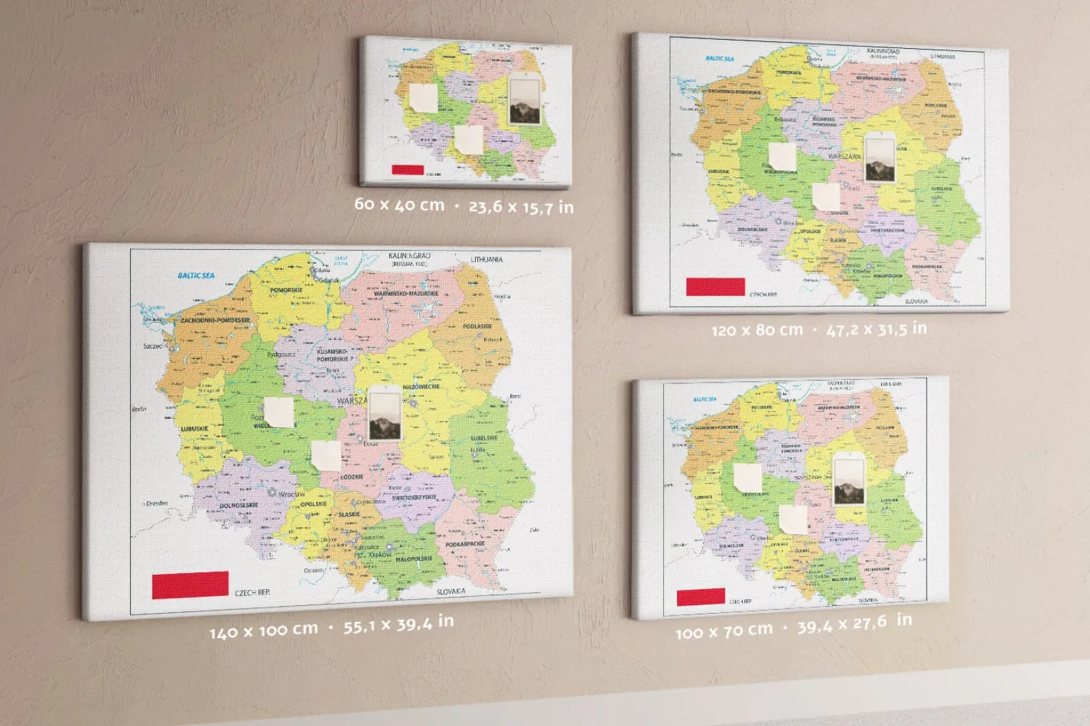 Tablica korkowa 60x40 cm do sypialni + pinezki Mapa