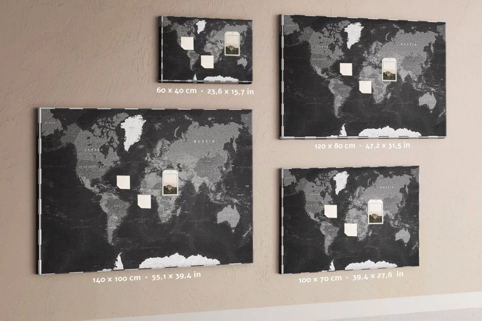 Tablica korkowa z nadrukiem do biura + pinezki Mapa świata