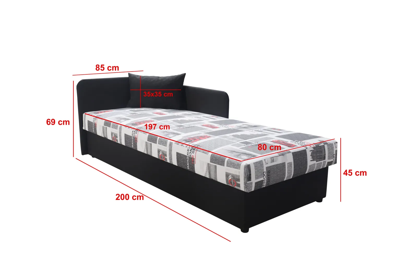 Tapczan Polo 80x200 dla nastolatka Kronos 09 prawy