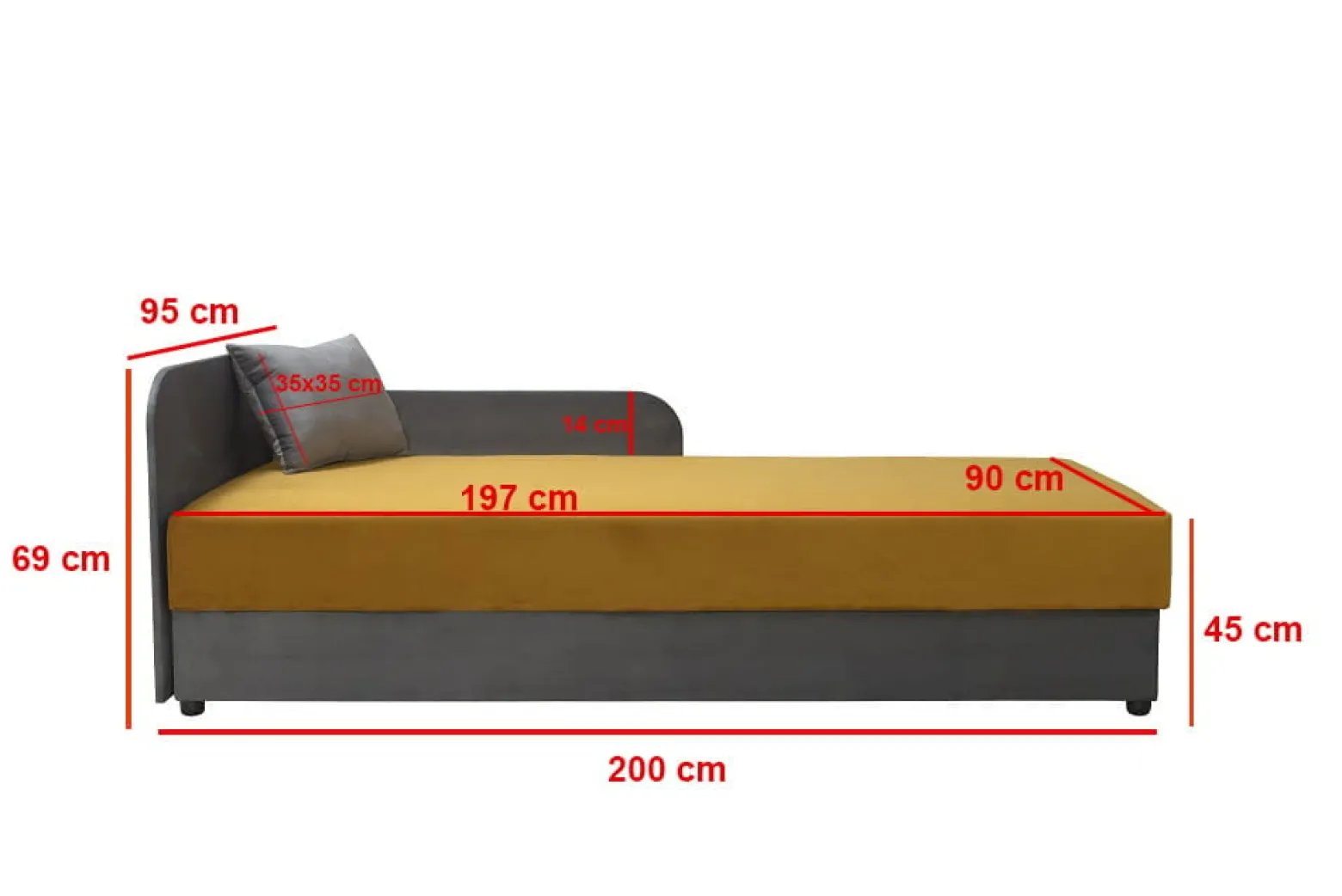 Tapczan Polo 90x200 dla nastolatka Kronos 07 prawy