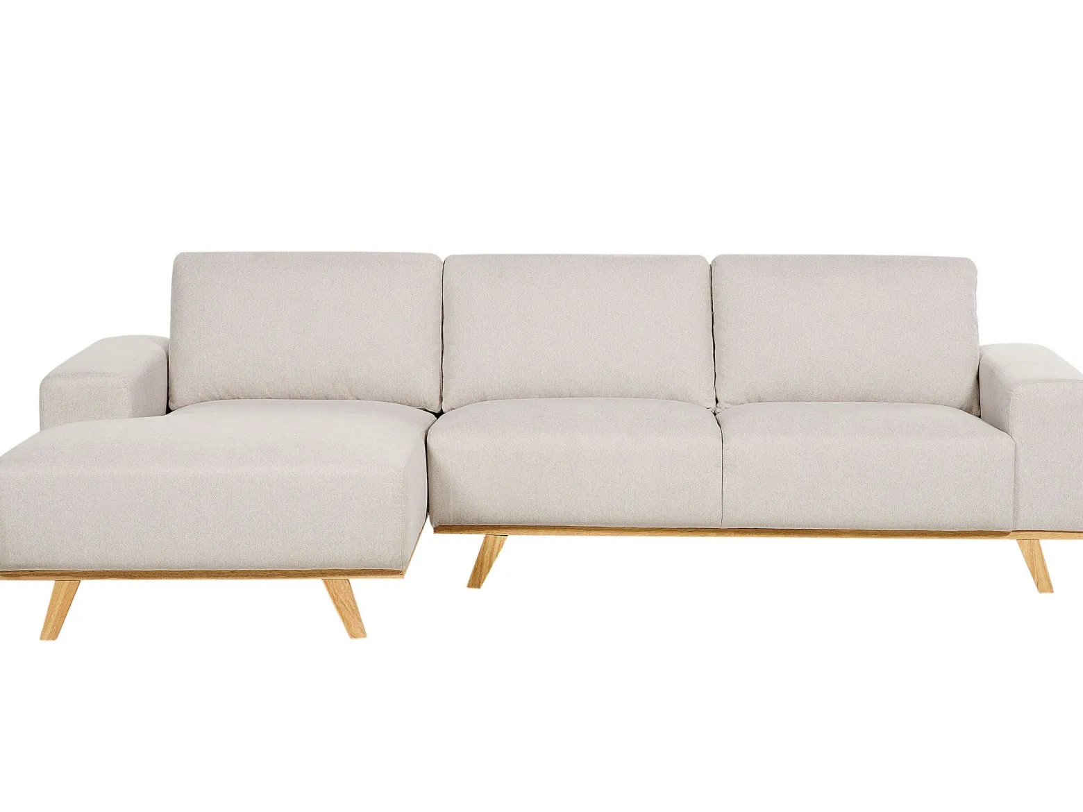 Tapicerowana sofa narożna z poduchami beżowa