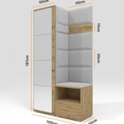 Tapicerowana garderoba Nela I z lustrem - kolor dąb artisan