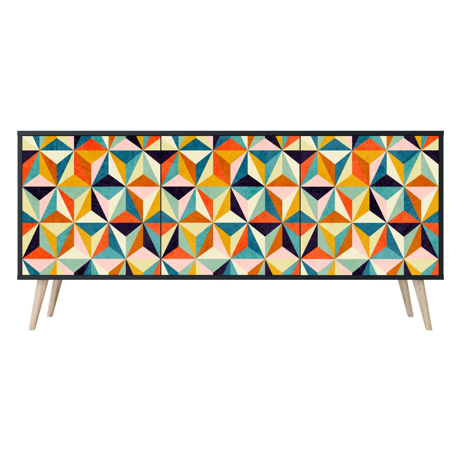 TESSELATE TREASURES Komoda 3 drzwi Czarna-Bukowa skośna
