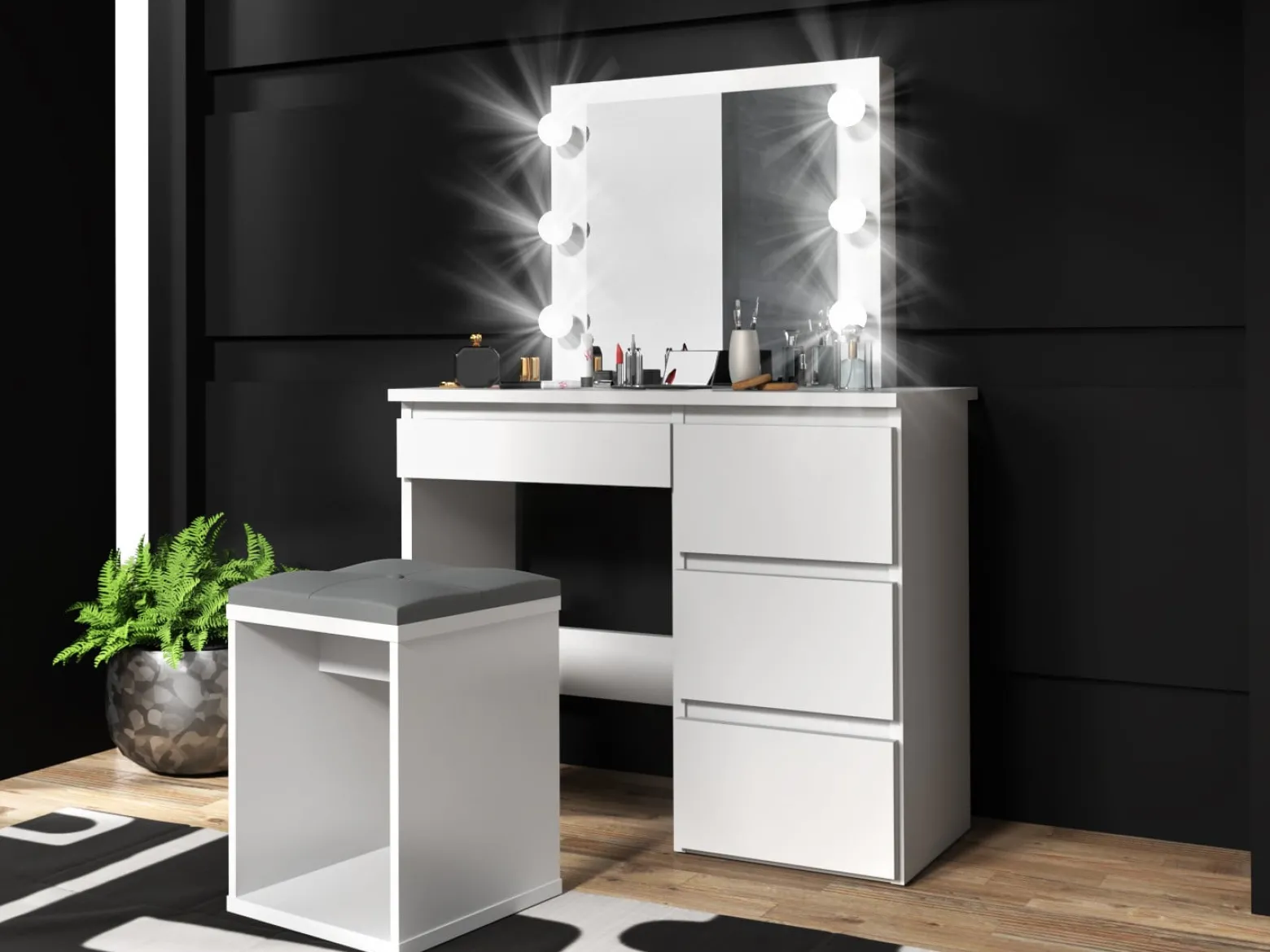 Toaletka Beta 6 LED biała – z lustrem i 4 szufladami