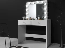 Toaletka do makijażu Mega 12 LED z lustrem i dwiema szufladami biała