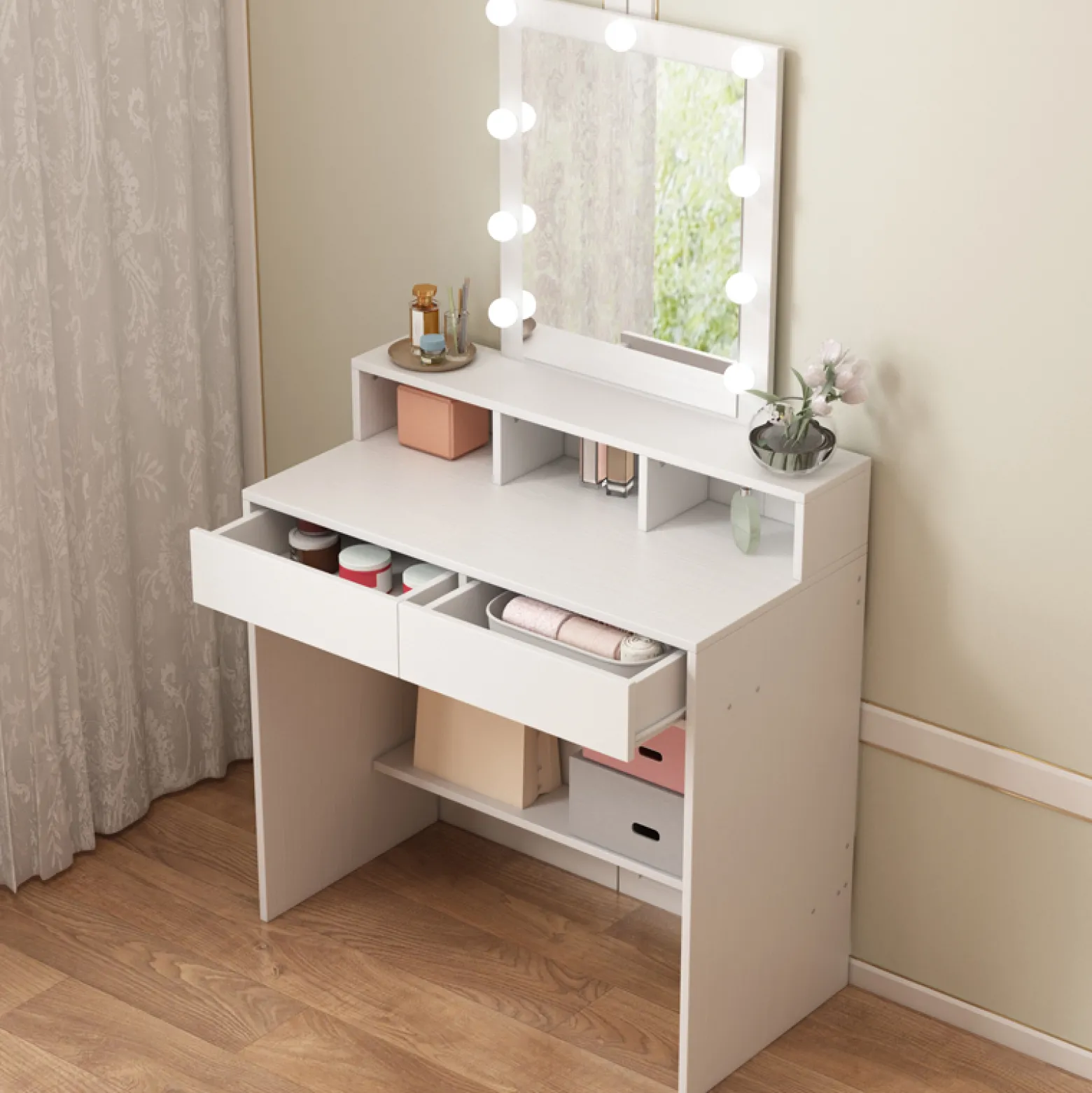 Toaletka loft do makijażu wizażu kosmetyczna z lustrem led nowoczesna 80 cm
