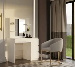 Toaletka Marina 4P Lustro Mijas Prawe 4 Szuflady 4 Półki Biała Do Sypialni