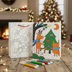 Torebka Prezentowa Na Prezent Do Kolorowania Dla Dzieci 23x18x10 Choinka