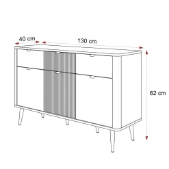 Trzydrzwiowa komoda z szufladami NAVANI 130 cm kaszmir/szary kamień