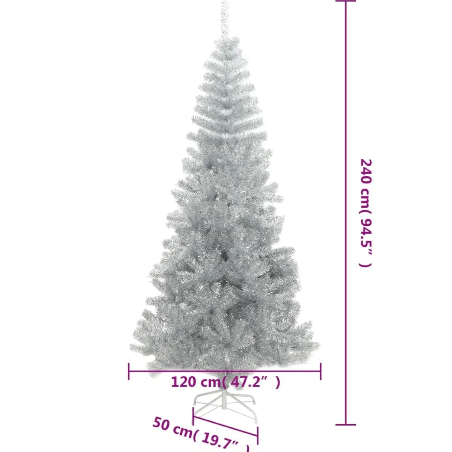 VidaXL Sztuczna choinka Srebrny 240 x 120 cm