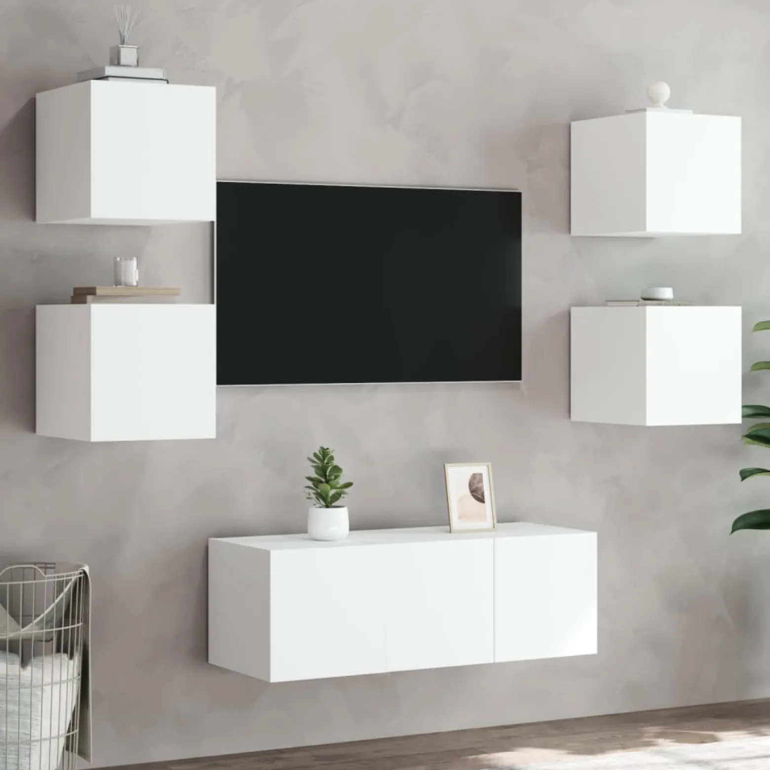 VidaXL Ścienna szafka TV z LED biała
