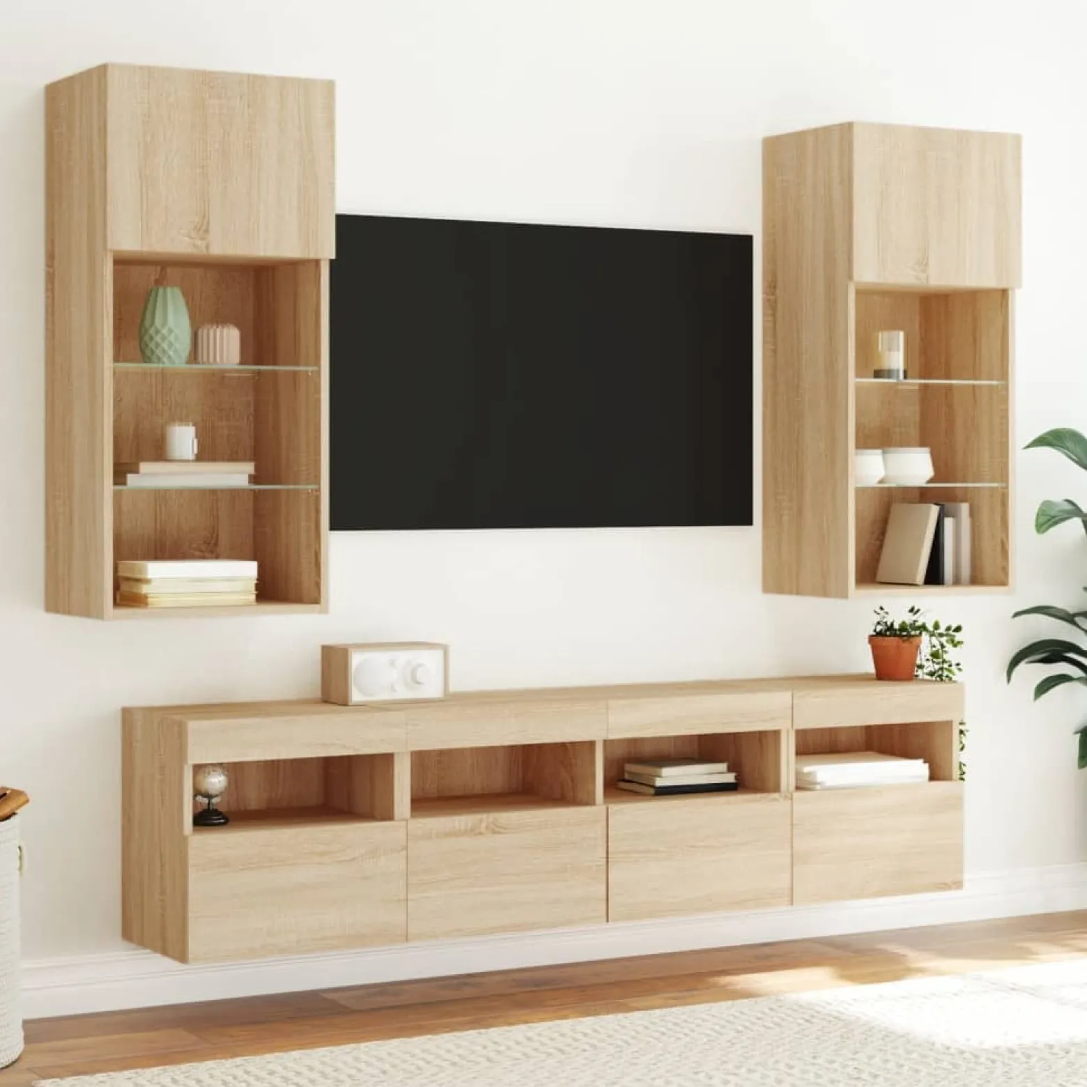 VidaXL Ścienne szafki TV z LED 2 szt