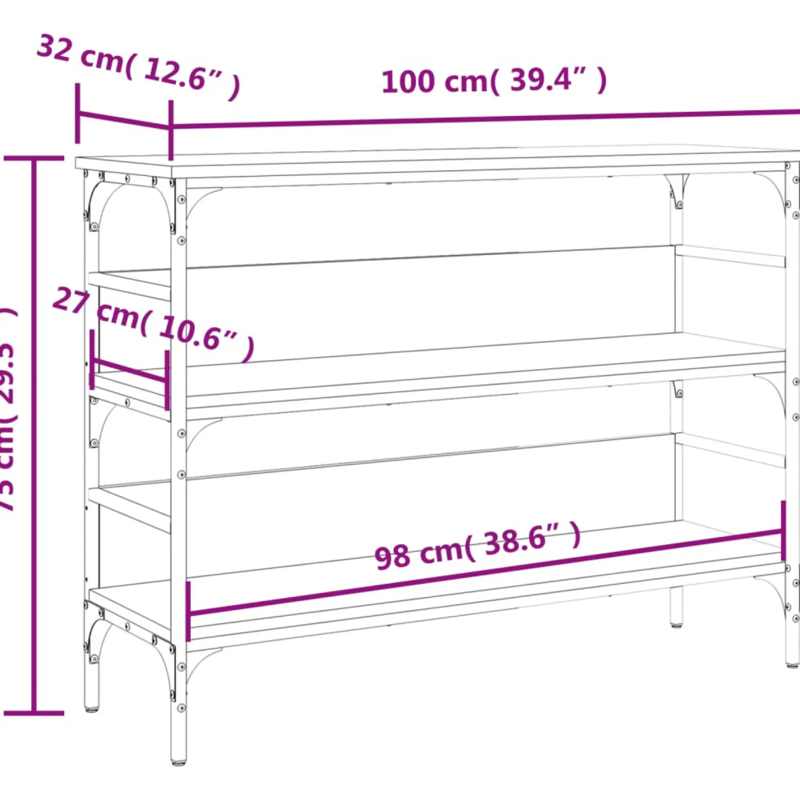 VidaXL Szary 100 x 32 x 75 cm Materiał drewnopochodny