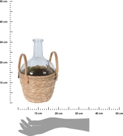 Wazon szklany boho butelka w plecionej osłonie z trawy morskiej 31 cm