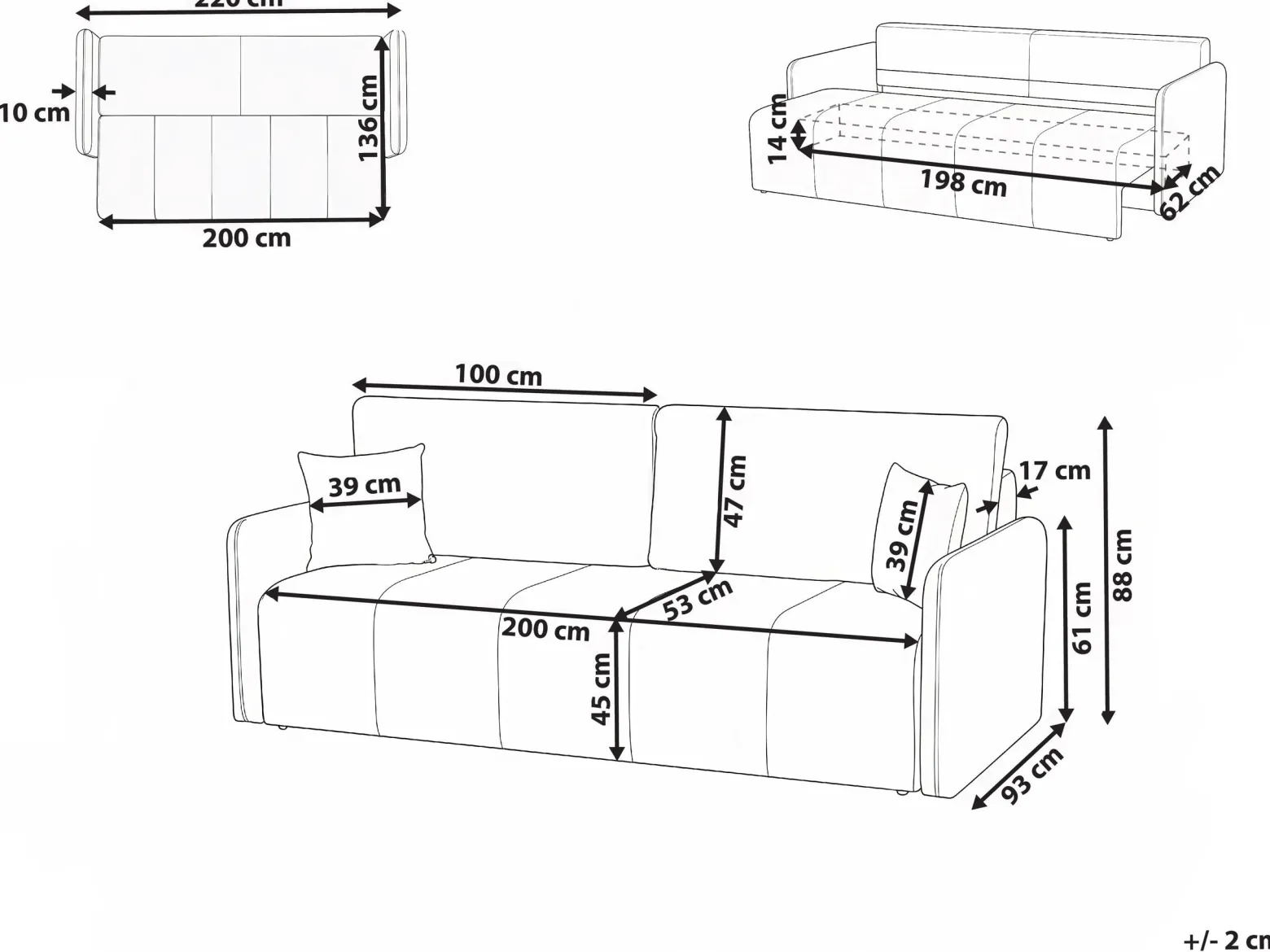 Welurowa sofa z poduszkami z funkcją spania jasnobrązowa