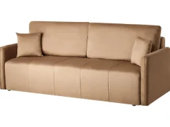 Welurowa sofa z poduszkami z funkcją spania jasnobrązowa