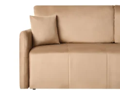 Welurowa sofa z poduszkami z funkcją spania jasnobrązowa