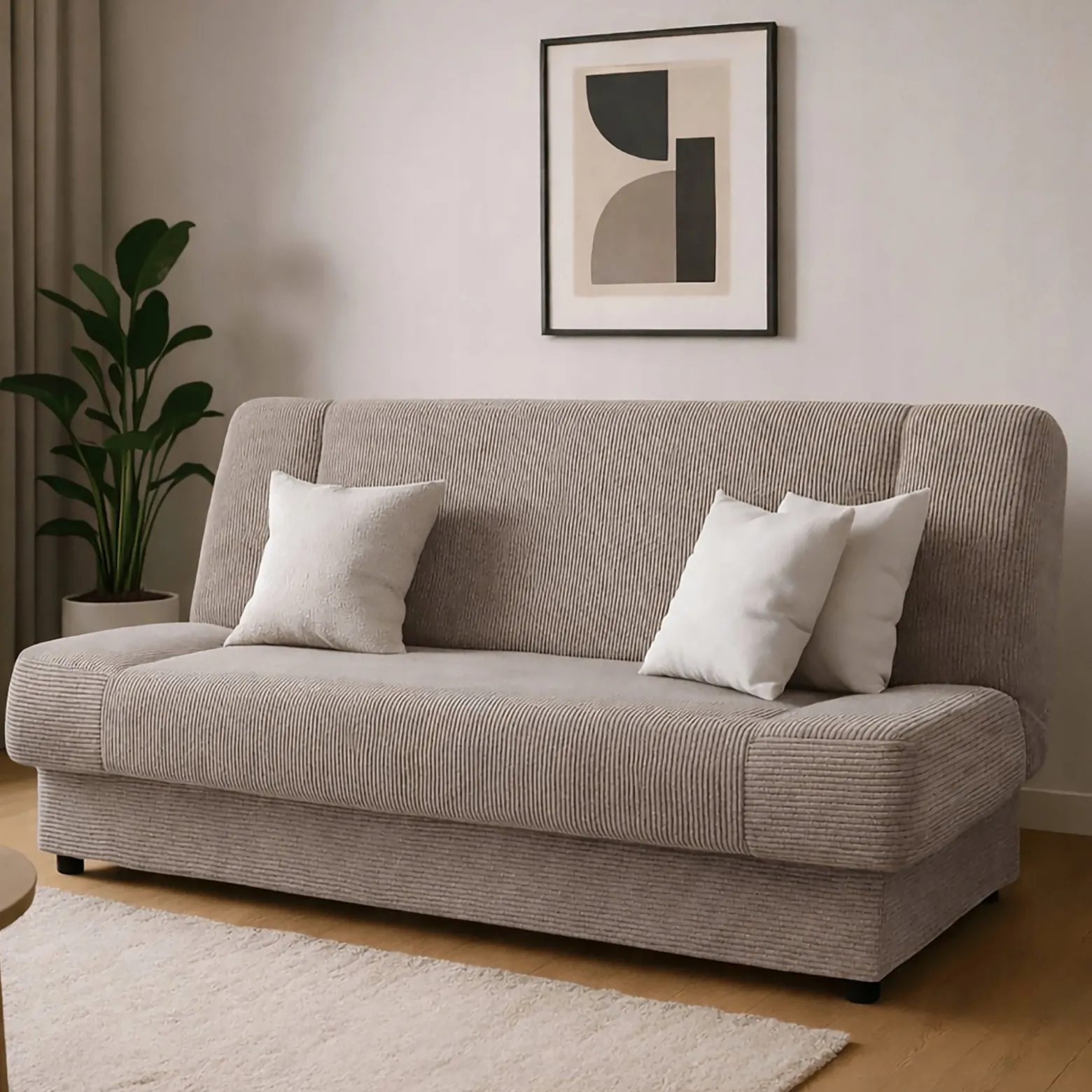 Wersalka Rozkładana Sofa Z Funkcją Spania Dwuosobowa Sztruks Beżowa PIANO