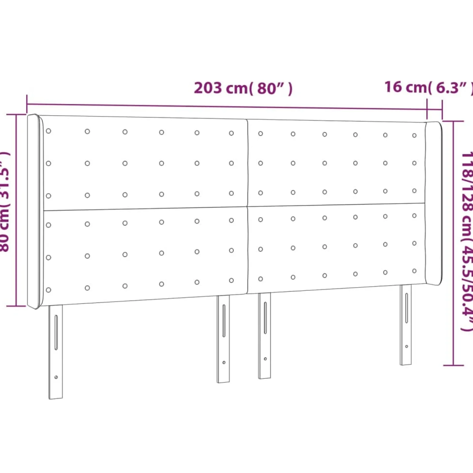 Wezgłowie Biały 203 x 16 x 118/128 cm Sztuczna skóra vidaXL