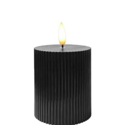 Świeczka LED Ozdobna Czarna, Dekoracyjne Żłobienia, Φ7,5cm Wysokość 10cm