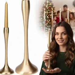 Świecznik Metalowy Pojedynczy Na Świecę Świeczki Świąteczny Glamour 25,5 Cm