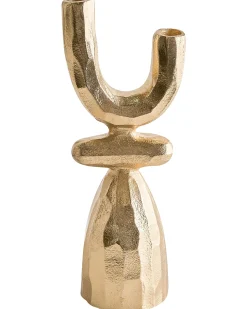 Świecznik retro metalowy 33 cm złoty