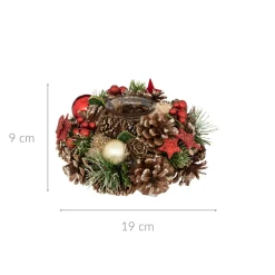 Świecznik z szyszek i bombek, 19 cm